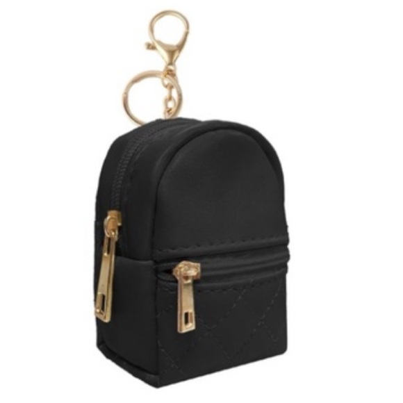NEW Mini Backpack Bag Charm Key Chain Micro Pouch Wallet Quilted Black - Picture 9 of 9